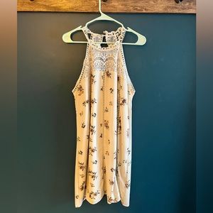 Cream Highneck Lace and Floral Dress